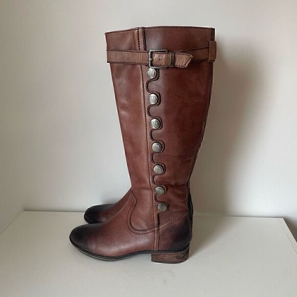 Arturo Chiang Knee High Brown Leather Riding Boots Size 6.5 Buttons Zip Up - Picture 8 of 13